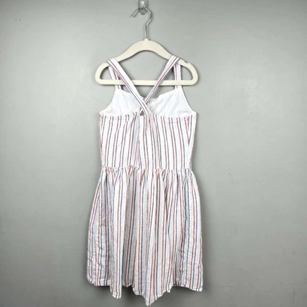 OSHKOAH B'GOSH Stripped Linen Summer Midi Dress Red White & Blue Girls‎ Size 8A